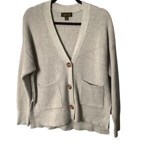 Truth By Republic Light Gray Ribbed Button-Front Cardigan Pockets Men Large